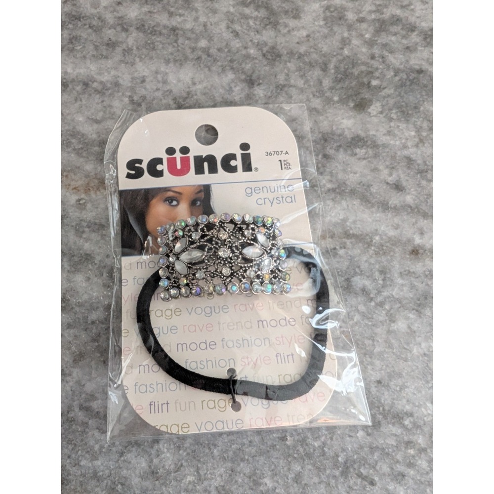 NEW-Scunci CRYSTAL & FLOWER ENAMEL HAIR TIE #36707-A